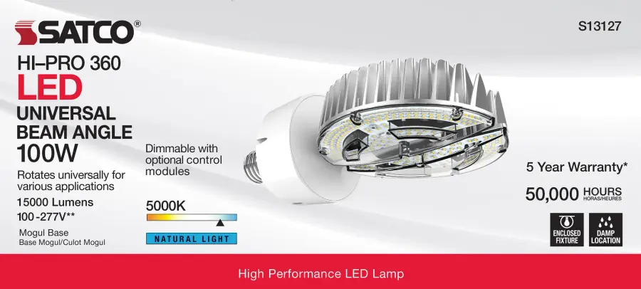 100 Watt - LED HID Replacement - 5000K - Mogul extended base - 100-277 Volt - Image 9