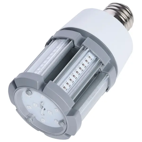 SATCO NUVO's Hi-Pro Amber Lamps are designed to provide wildlife-safe illumination in coastal and environmentally sensitive areas. Emitting a dedicated 585nm wavelength and a warm 1600K amber glow, these lamps minimize blue light emissions that can disrupt sea turtles and other nocturnal wildlife. Ideal for use around beachfront properties, marinas, docks, and piers, they offer reliable, energy-efficient performance in outdoor settings where responsible lighting is required. Available in 9W, 27W, and 50W models with E26 or EX39 bases, these corncob-style lamps deliver versatile installation options for a range of applications. Built for durability, each lamp is IP64 and IK06 rated, damp-location rated, and approved for use in enclosed fixtures. With a long 50,000-hour rated life and a 5-year warranty, SATCONUVO Hi-Pro Amber Lamps offer a dependable, eco-conscious lighting solution that prioritizes wildlife protection without compromising performance. - alternate view