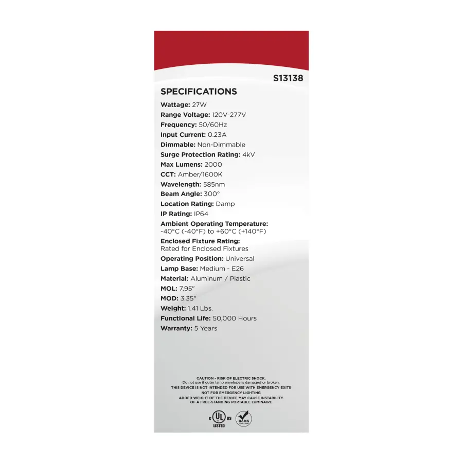 27 Watt - 1600K - Turtle Friendly 585Nm Amber Corncob - Image 11