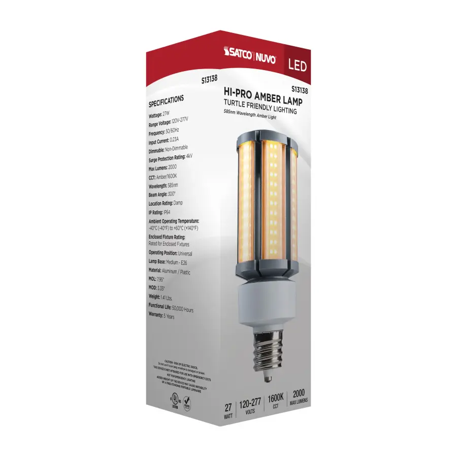 27 Watt - 1600K - Turtle Friendly 585Nm Amber Corncob - Image 13