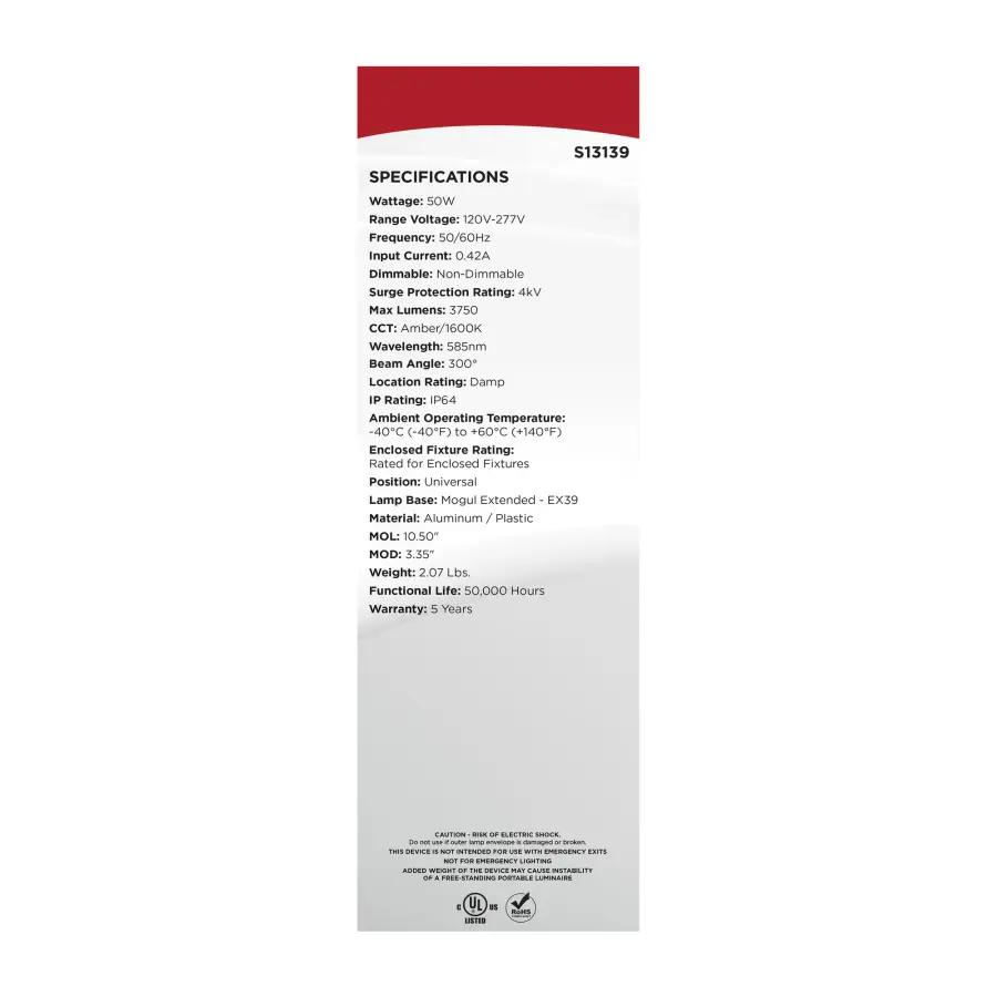 50 Watt - 1600K - Turtle Friendly 585Nm Amber Corncob - Image 11