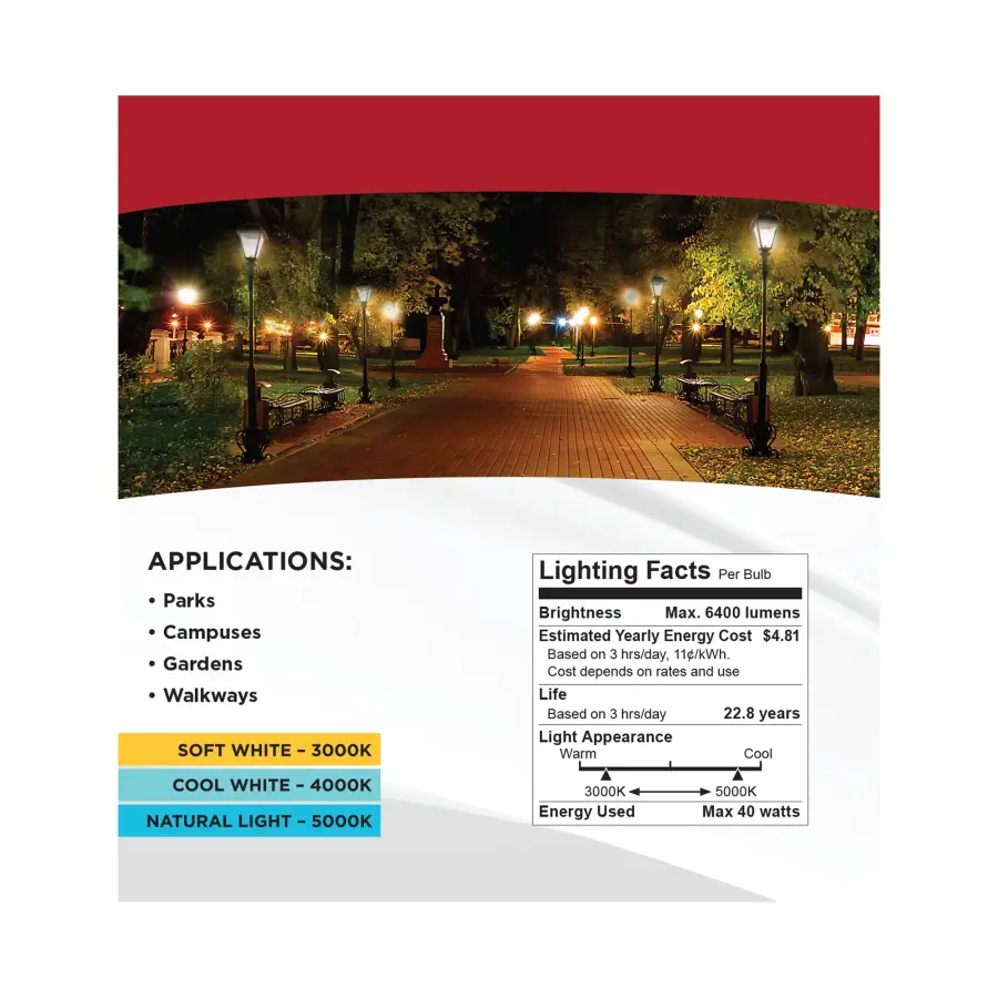 40/30/20 Watt LED HID Replacement - 3K/4K/5K CCT Selectable - Ballast Bypass - Medium Base - 120-277 Range Voltage - Image 16