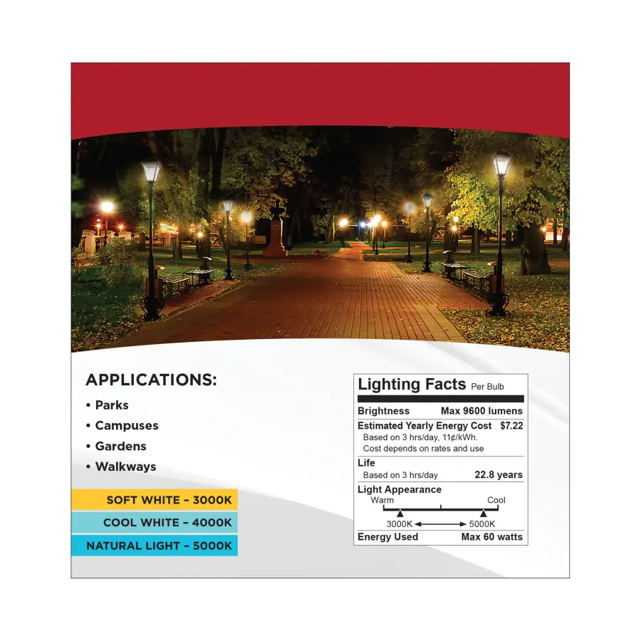 60/45/36 Watt LED HID Replacement - 3K/4K/5K CCT Selectable - Ballast Bypass - Extended Mogul Base - 120-277 Range Voltage - Image 14
