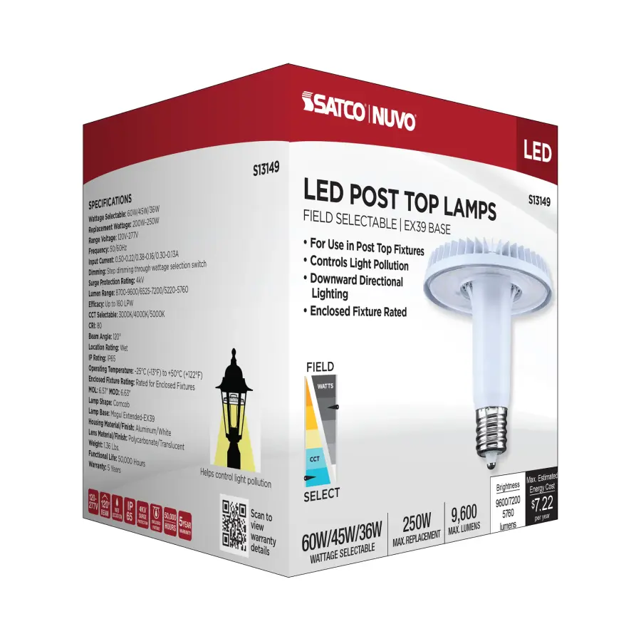 60/45/36 Watt LED HID Replacement - 3K/4K/5K CCT Selectable - Ballast Bypass - Extended Mogul Base - 120-277 Range Voltage - Image 16