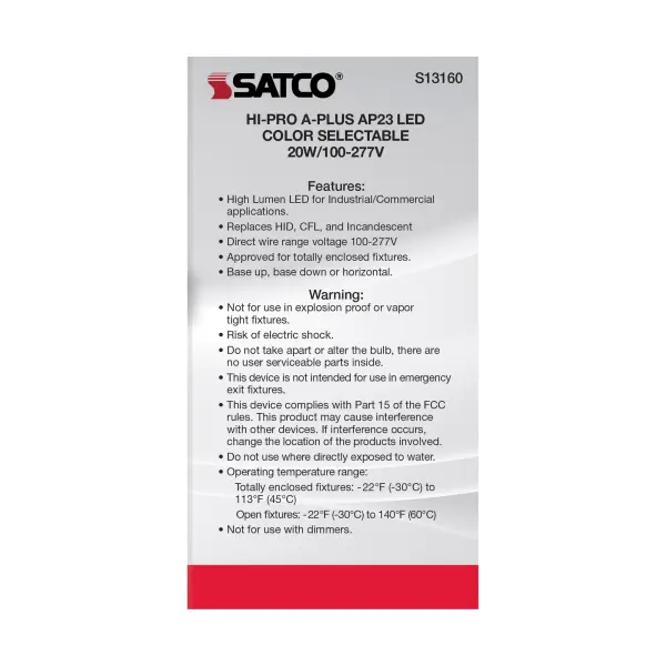 20 Watt - A-Plus 23 - LED - CCT Selectable 3K/4K/5K - Medium base - Type B - Ballast Bypass - 100-277 Volt - ColorQuick Technology - Image 5