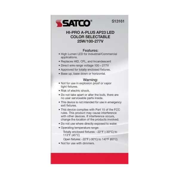 25 Watt - A-Plus 23 - LED - CCT Selectable 3K/4K/5K - Medium base - Type B - Ballast Bypass - 100-277 Volt - ColorQuick Technology - Image 5