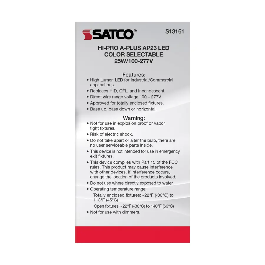 25 Watt - A-Plus 23 - LED - CCT Selectable 3K/4K/5K - Medium base - Type B - Ballast Bypass - 100-277 Volt - ColorQuick Technology - Image 5