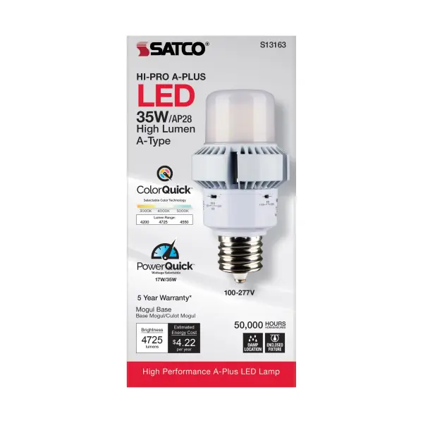 35 Watt - A-Plus 28 - LED - CCT Selectable and Wattage Selectable - Extended Mogul base - Type B - Ballast Bypass - ColorQuick Technology - PowerQuick Technology - Image 4