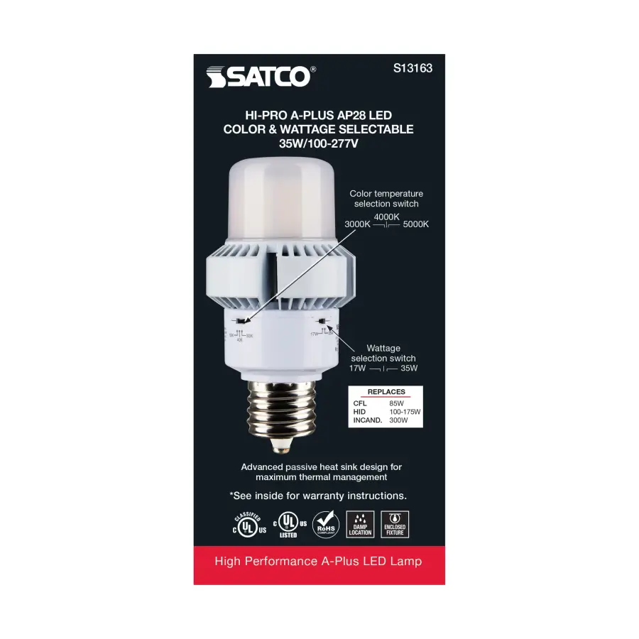 35 Watt - A-Plus 28 - LED - CCT Selectable and Wattage Selectable - Extended Mogul base - Type B - Ballast Bypass - ColorQuick Technology - PowerQuick Technology - Image 5