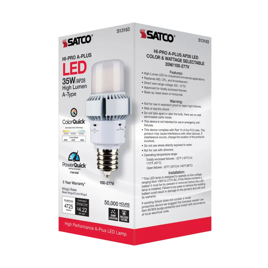 35 Watt - A-Plus 28 - LED - CCT Selectable and Wattage Selectable - Extended Mogul base - Type B - Ballast Bypass - ColorQuick Technology - PowerQuick Technology - Image 8