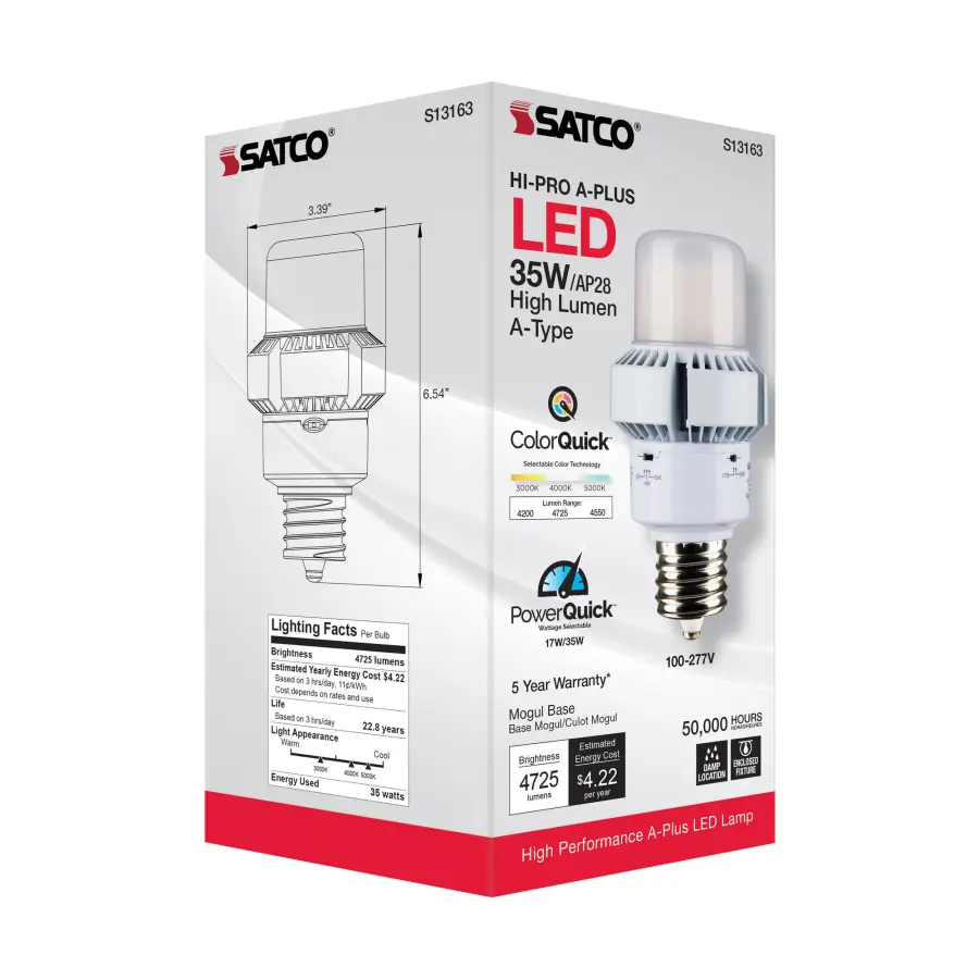 35 Watt - A-Plus 28 - LED - CCT Selectable and Wattage Selectable - Extended Mogul base - Type B - Ballast Bypass - ColorQuick Technology - PowerQuick Technology - Image 9