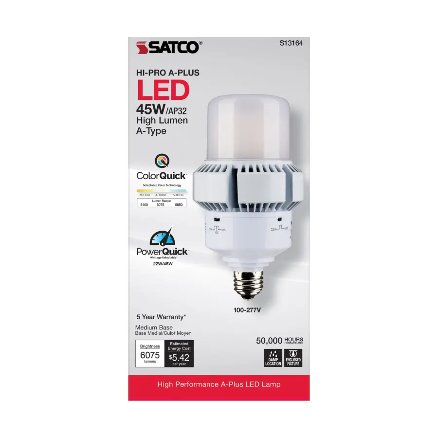 45 Watt - A-Plus 32 - LED - CCT Selectable and Wattage Selectable - Medium base - Type B - Ballast Bypass - ColorQuick Technology - PowerQuick Technology - Image 4