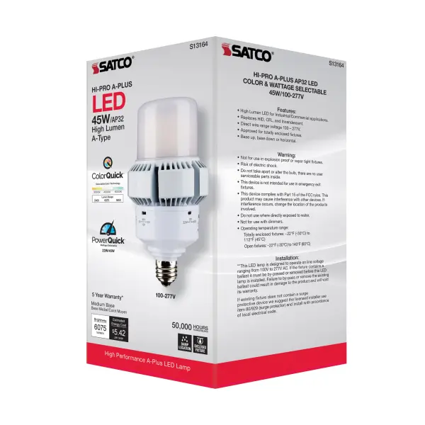 45 Watt - A-Plus 32 - LED - CCT Selectable and Wattage Selectable - Medium base - Type B - Ballast Bypass - ColorQuick Technology - PowerQuick Technology - Image 8