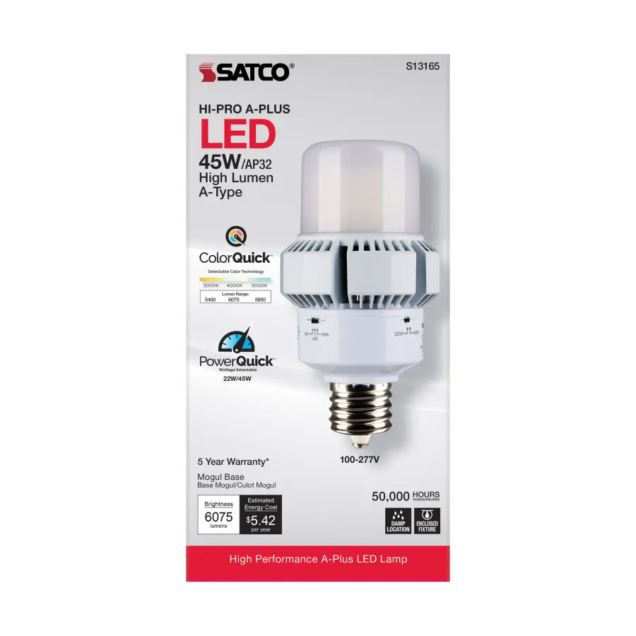45 Watt - A-Plus 32 - LED - CCT Selectable and Wattage Selectable - Extended Mogul base - Type B - Ballast Bypass - ColorQuick Technology - PowerQuick Technology - Image 4