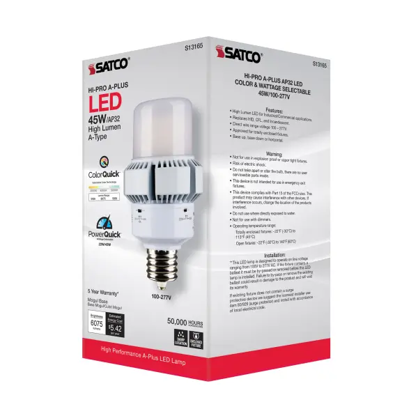 45 Watt - A-Plus 32 - LED - CCT Selectable and Wattage Selectable - Extended Mogul base - Type B - Ballast Bypass - ColorQuick Technology - PowerQuick Technology - Image 8