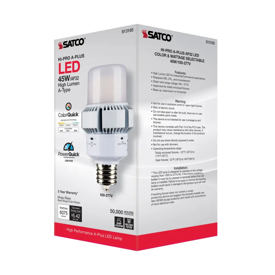 45 Watt - A-Plus 32 - LED - CCT Selectable and Wattage Selectable - Extended Mogul base - Type B - Ballast Bypass - ColorQuick Technology - PowerQuick Technology - Image 8