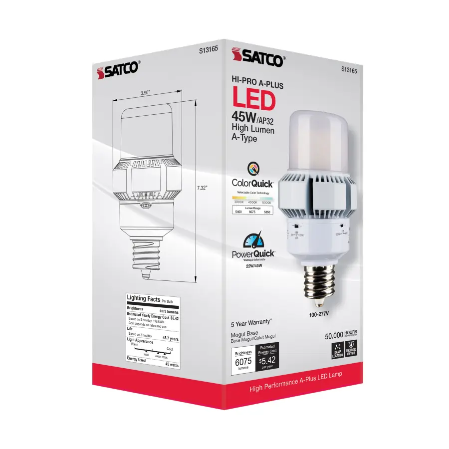 45 Watt - A-Plus 32 - LED - CCT Selectable and Wattage Selectable - Extended Mogul base - Type B - Ballast Bypass - ColorQuick Technology - PowerQuick Technology - Image 9