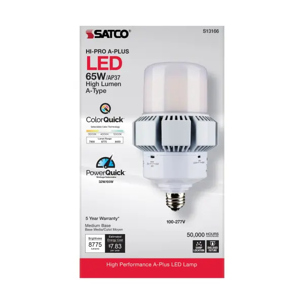 65 Watt - A-Plus 37 - LED - CCT Selectable and Wattage Selectable - Medium base - Type B - Ballast Bypass - ColorQuick Technology - PowerQuick Technology - Image 4