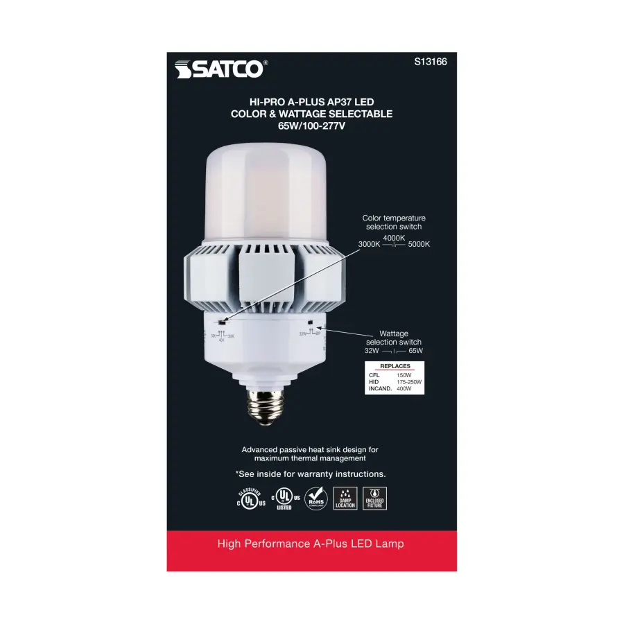 65 Watt - A-Plus 37 - LED - CCT Selectable and Wattage Selectable - Medium base - Type B - Ballast Bypass - ColorQuick Technology - PowerQuick Technology - Image 5