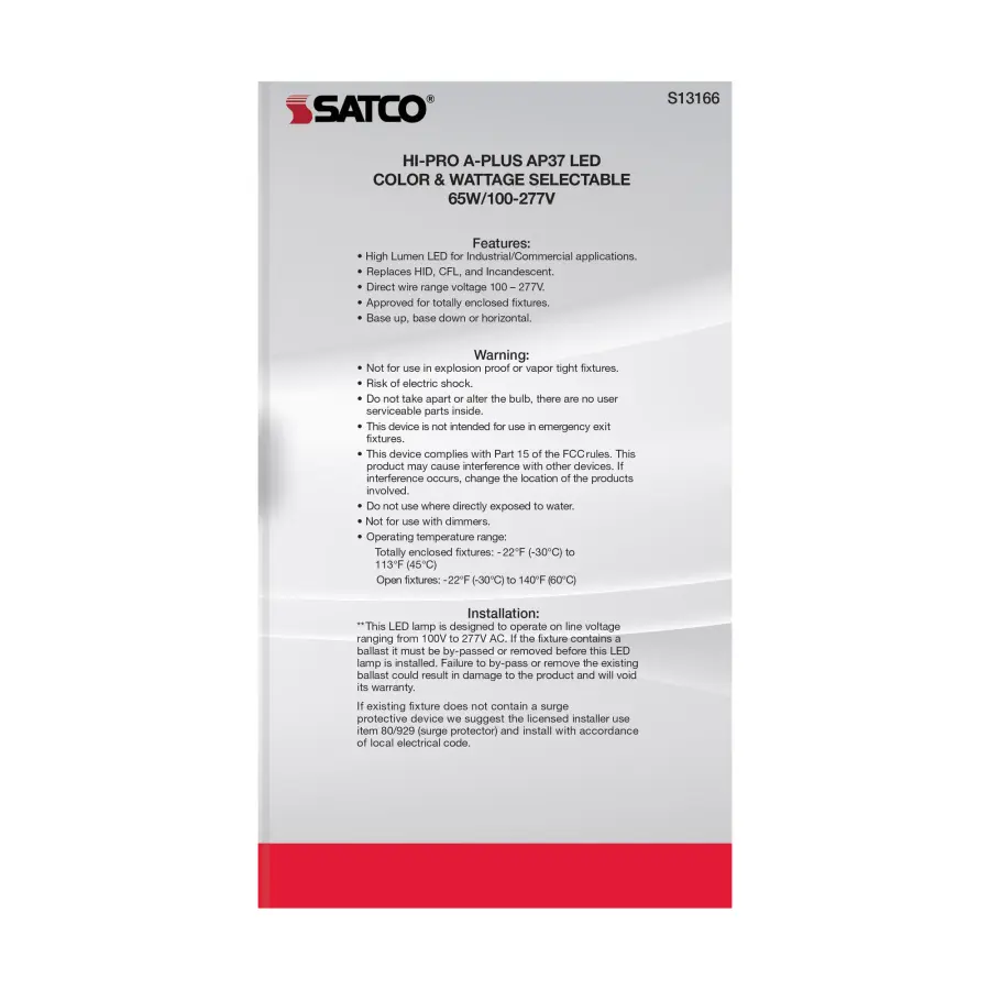 65 Watt - A-Plus 37 - LED - CCT Selectable and Wattage Selectable - Medium base - Type B - Ballast Bypass - ColorQuick Technology - PowerQuick Technology - Image 6