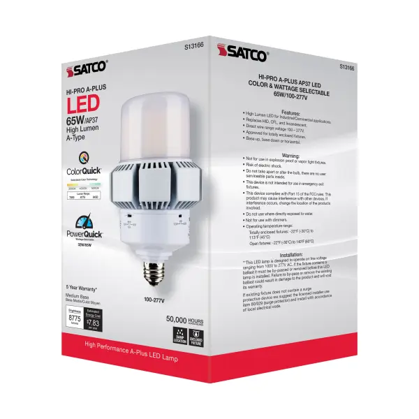 65 Watt - A-Plus 37 - LED - CCT Selectable and Wattage Selectable - Medium base - Type B - Ballast Bypass - ColorQuick Technology - PowerQuick Technology - Image 8