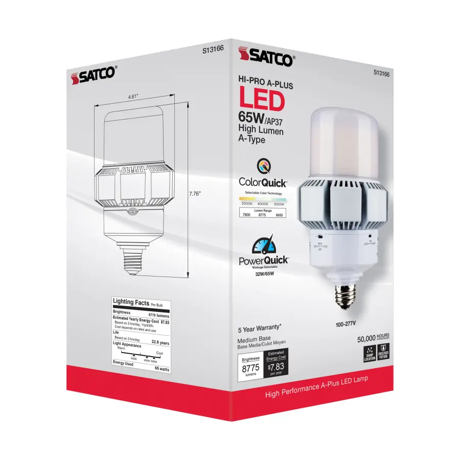 65 Watt - A-Plus 37 - LED - CCT Selectable and Wattage Selectable - Medium base - Type B - Ballast Bypass - ColorQuick Technology - PowerQuick Technology - Image 9