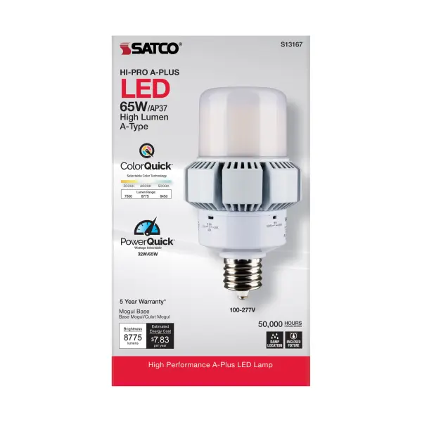 65 Watt - A-Plus 37 - LED - CCT Selectable and Wattage Selectable - Extended Mogul base - Type B - Ballast Bypass - ColorQuick Technology - PowerQuick Technology - Image 4