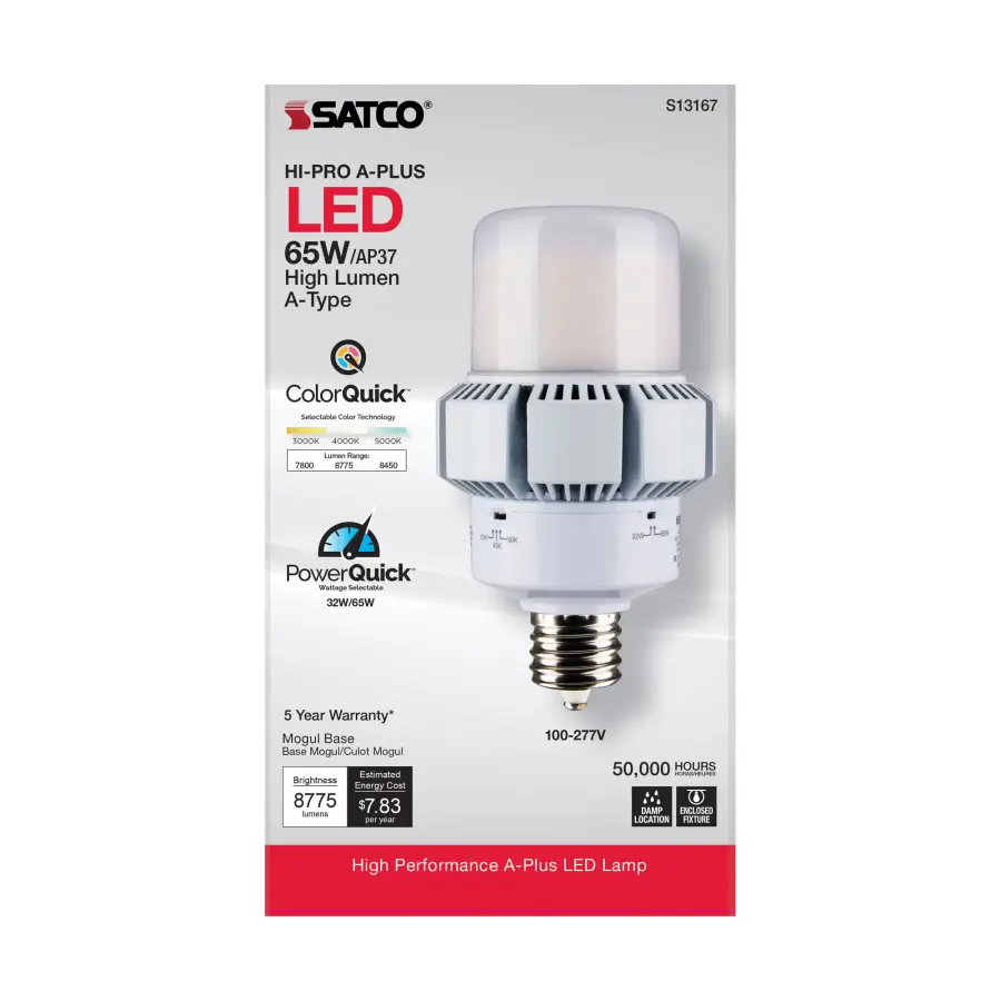 65 Watt - A-Plus 37 - LED - CCT Selectable and Wattage Selectable - Extended Mogul base - Type B - Ballast Bypass - ColorQuick Technology - PowerQuick Technology - Image 4