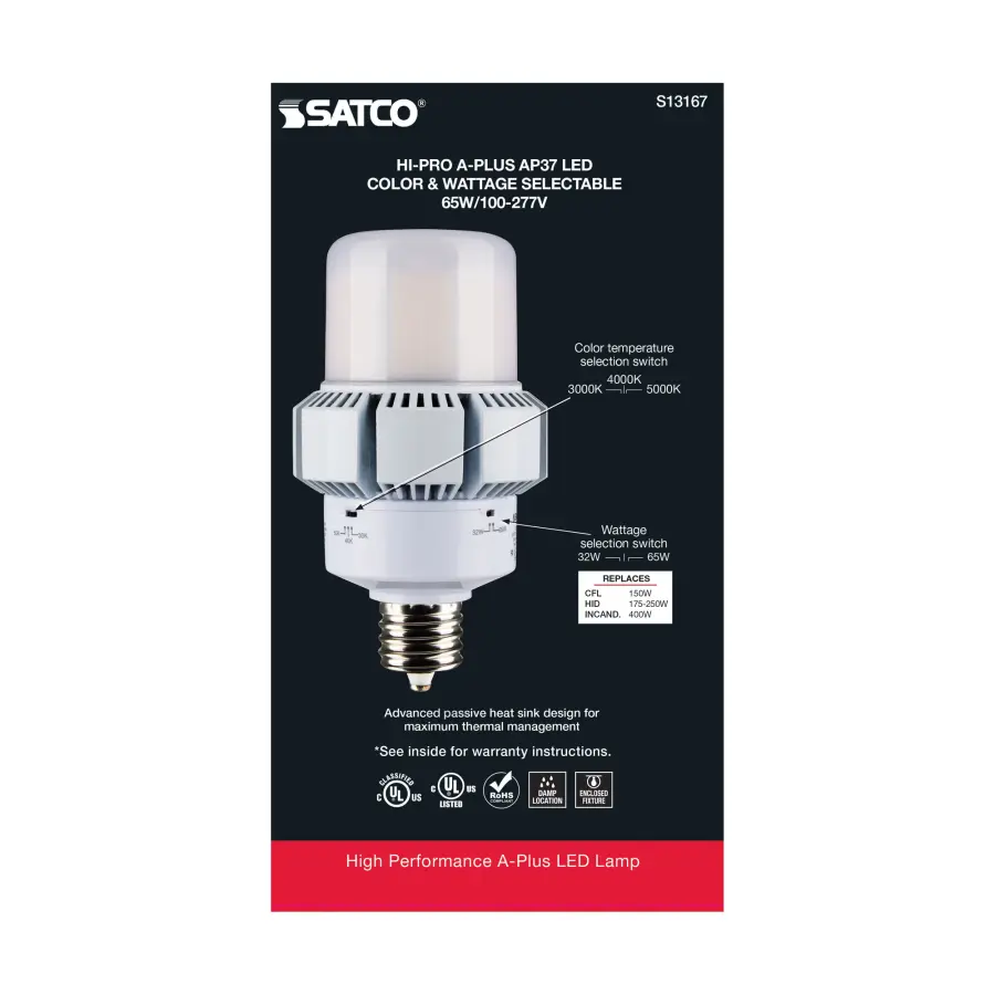 65 Watt - A-Plus 37 - LED - CCT Selectable and Wattage Selectable - Extended Mogul base - Type B - Ballast Bypass - ColorQuick Technology - PowerQuick Technology - Image 5