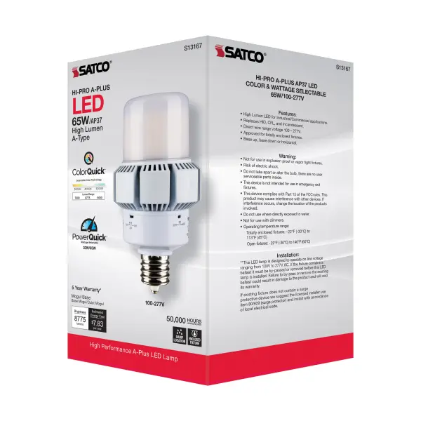 65 Watt - A-Plus 37 - LED - CCT Selectable and Wattage Selectable - Extended Mogul base - Type B - Ballast Bypass - ColorQuick Technology - PowerQuick Technology - Image 8