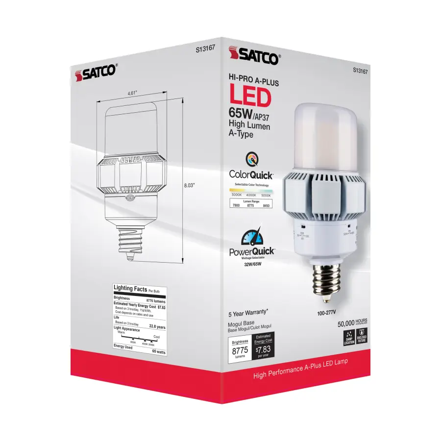 65 Watt - A-Plus 37 - LED - CCT Selectable and Wattage Selectable - Extended Mogul base - Type B - Ballast Bypass - ColorQuick Technology - PowerQuick Technology - Image 9