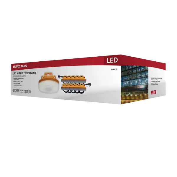 120 Watt LED High-Lumen Industrial/Commercial StringLight - 10 Interconnected Lamps - 5000K - 100 Foot Integrated Cord - 120 Volt - Image 12