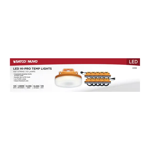 120 Watt LED High-Lumen Industrial/Commercial StringLight - 10 Interconnected Lamps - 5000K - 100 Foot Integrated Cord - 120 Volt - Image 8