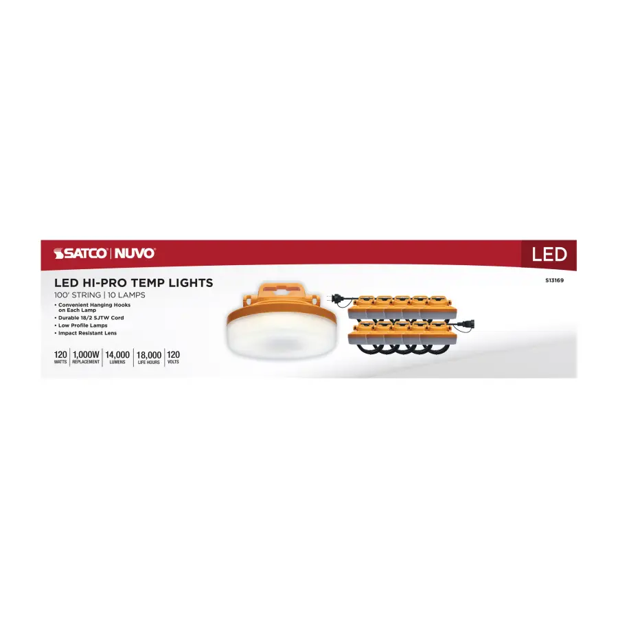 120 Watt LED High-Lumen Industrial/Commercial StringLight - 10 Interconnected Lamps - 5000K - 100 Foot Integrated Cord - 120 Volt - Image 8