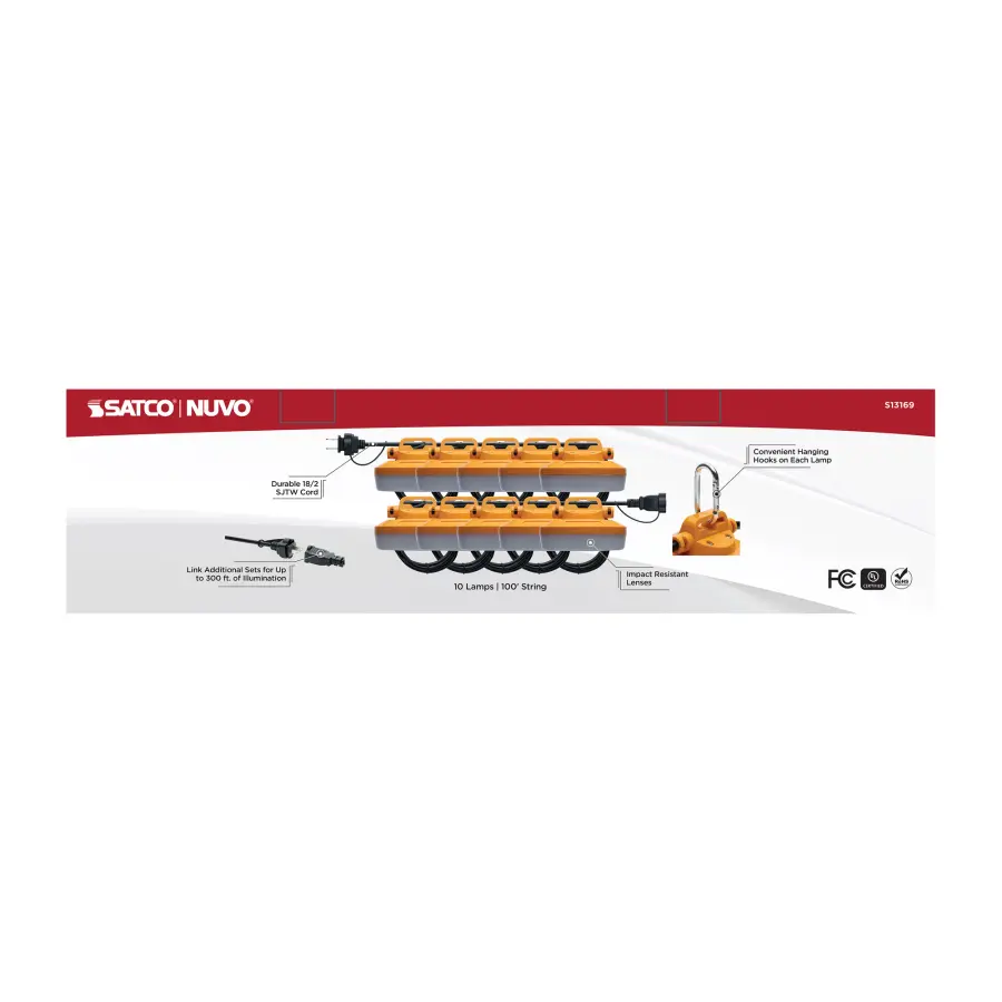120 Watt LED High-Lumen Industrial/Commercial StringLight - 10 Interconnected Lamps - 5000K - 100 Foot Integrated Cord - 120 Volt - Image 9