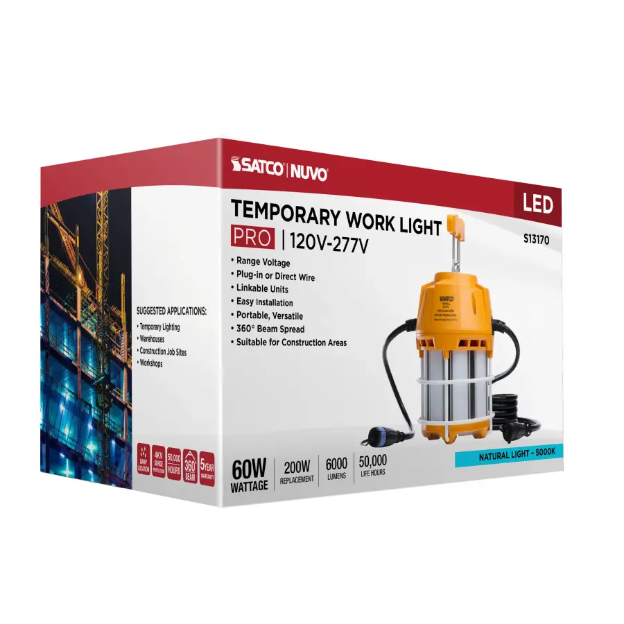 60 Watt LED Hi-Pro Temp Work Light - 5000K - Corncob Shape - 80 CRI - Orange Finish - Image 18