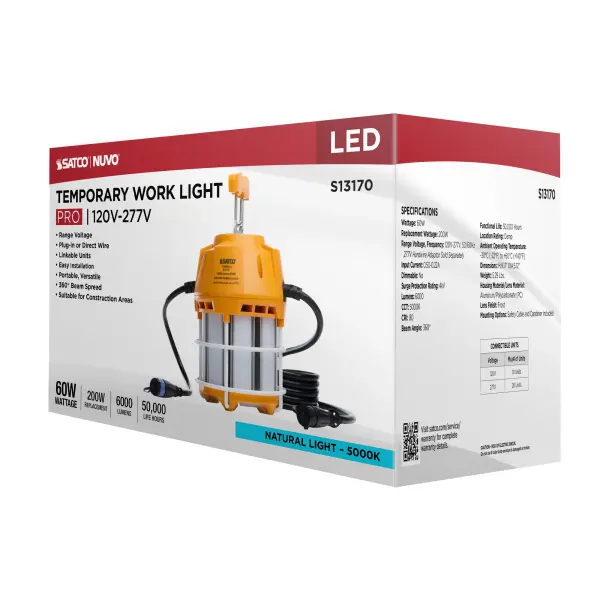 60 Watt LED Hi-Pro Temp Work Light - 5000K - Corncob Shape - 80 CRI - Orange Finish - Image 19