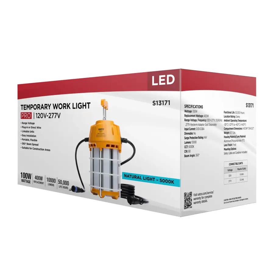 100 Watt LED Hi-Pro Temp Work Light - 5000K - Corncob Shape - 80 CRI - Orange Finish - Image 19