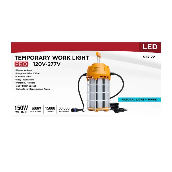 150 Watt LED Hi-Pro Temp Work Light - 5000K - Corncob Shape - 80 CRI - Orange Finish - Image 14