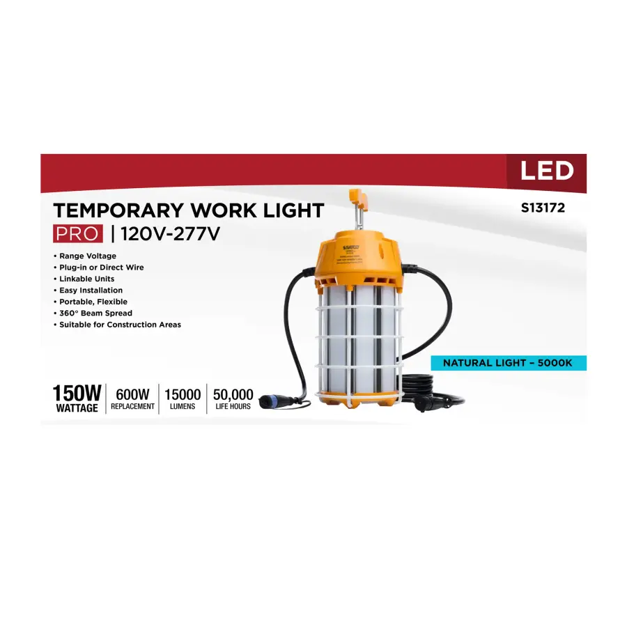 150 Watt LED Hi-Pro Temp Work Light - 5000K - Corncob Shape - 80 CRI - Orange Finish - Image 14