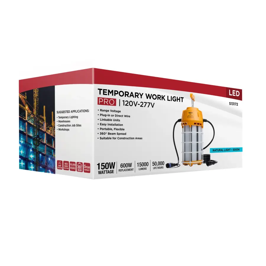 150 Watt LED Hi-Pro Temp Work Light - 5000K - Corncob Shape - 80 CRI - Orange Finish - Image 18