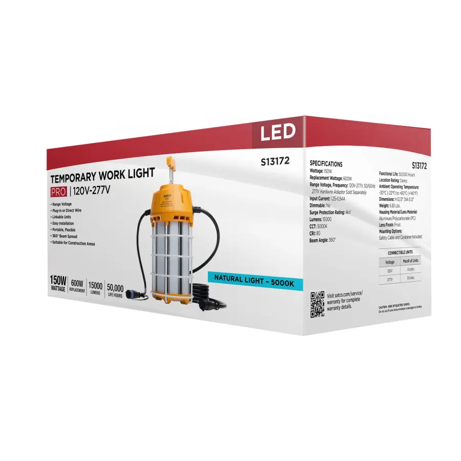 150 Watt LED Hi-Pro Temp Work Light - 5000K - Corncob Shape - 80 CRI - Orange Finish - Image 19