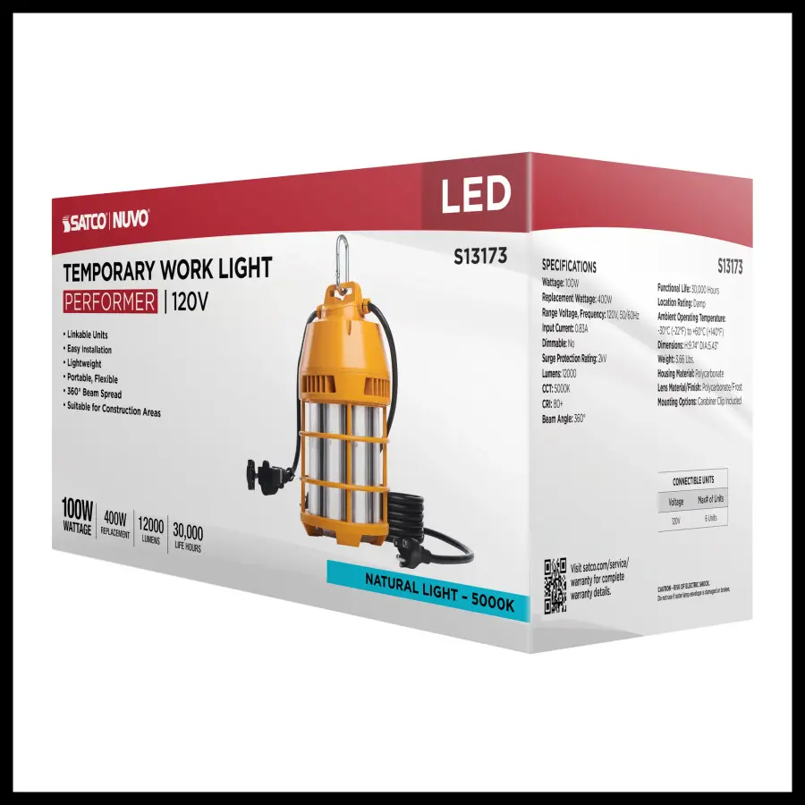 100 Watt LED Temporary Work Light - 5000K CCT - 120 Volt - Image 18