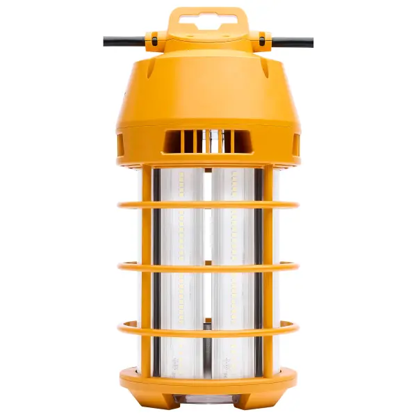 Transform your job-site lighting with SATCO NUVO's PERFORMER Series temporary work lights. Engineered to withstand tough conditions, these durable yet lightweight lamps are ideal for both indoor and outdoor use. Choose between two models: a 100W option with 12,000 lumens or a 150W option with 18,000 lumens, to suit your specific lighting needs. Constructed from high-quality plastic housing and aluminum heat sinks, these lamps ensure rapid heat dissipation. Featuring a 6-foot quick-connect power cord and a removable carabiner clip, installation and maneuverability are effortless. With 360-degree illumination, 2kV surge protection, and the capability to link multiple units seamlessly, these lamps are the perfect choice to provide comprehensive lighting coverage across your work areas. - alternate view