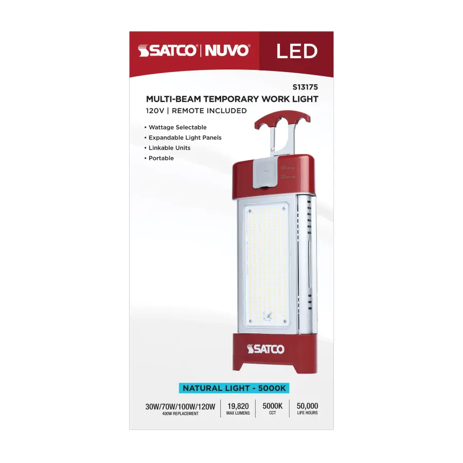 30/70/100/120 Watt LED Work Light with Remote - 5000K CCT - Red Finish - 120 Volt - Image 14