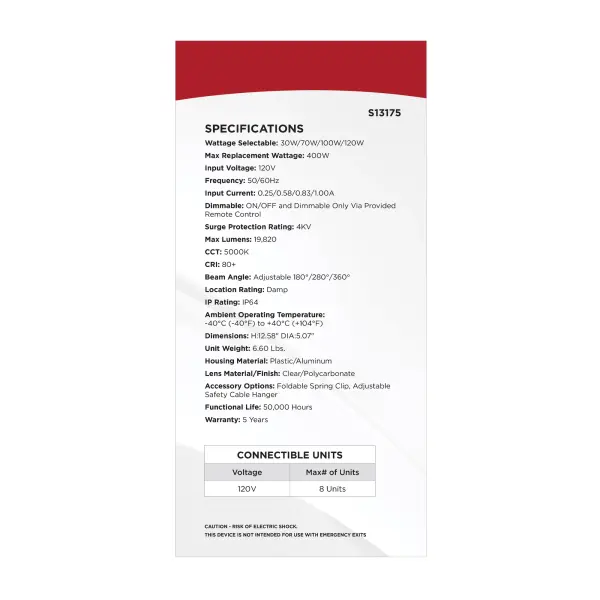 30/70/100/120 Watt LED Work Light with Remote - 5000K CCT - Red Finish - 120 Volt - Image 16