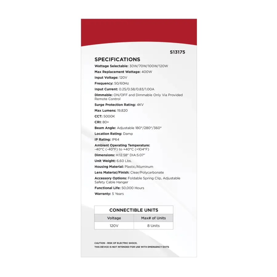 30/70/100/120 Watt LED Work Light with Remote - 5000K CCT - Red Finish - 120 Volt - Image 16