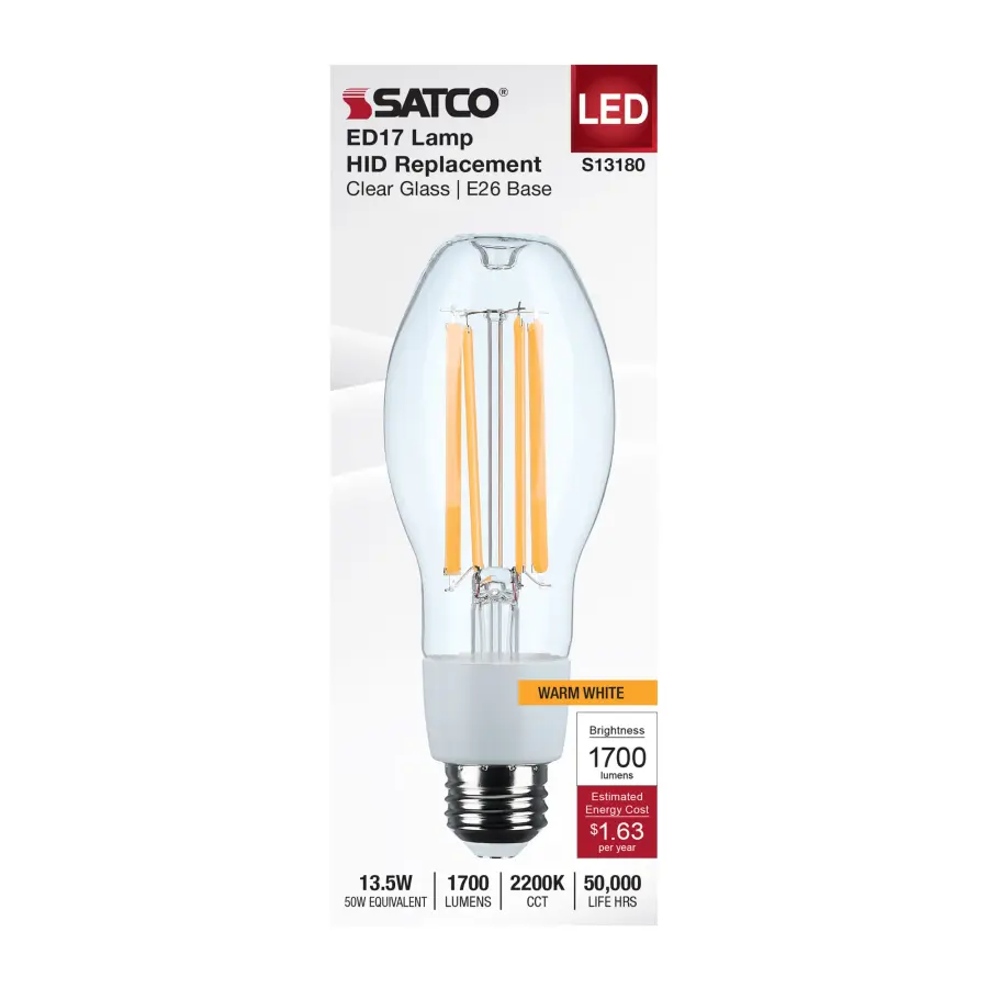13.5 Watt LED HID Replacement - ED17 - 2200K - Medium Base - Clear - 120-277 Range Voltage - Image 3