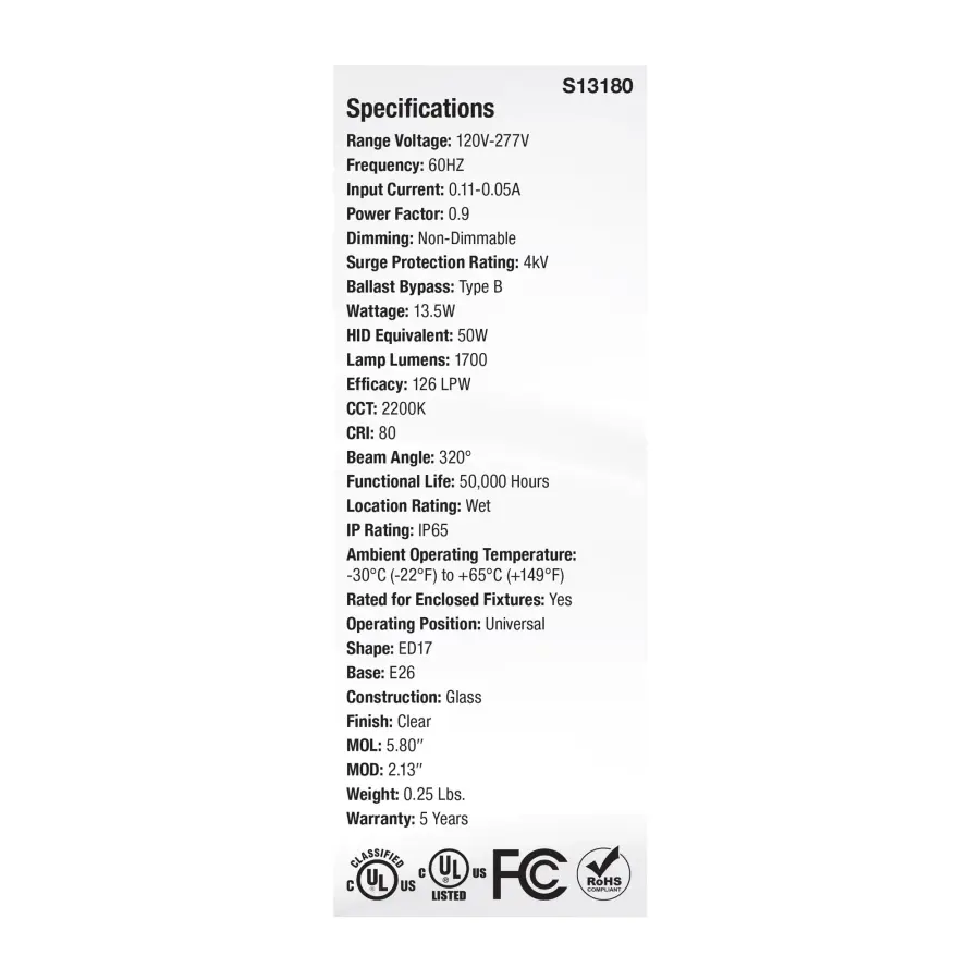 13.5 Watt LED HID Replacement - ED17 - 2200K - Medium Base - Clear - 120-277 Range Voltage - Image 5