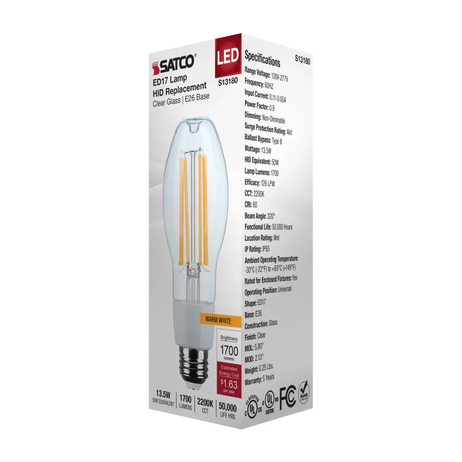 13.5 Watt LED HID Replacement - ED17 - 2200K - Medium Base - Clear - 120-277 Range Voltage - Image 7